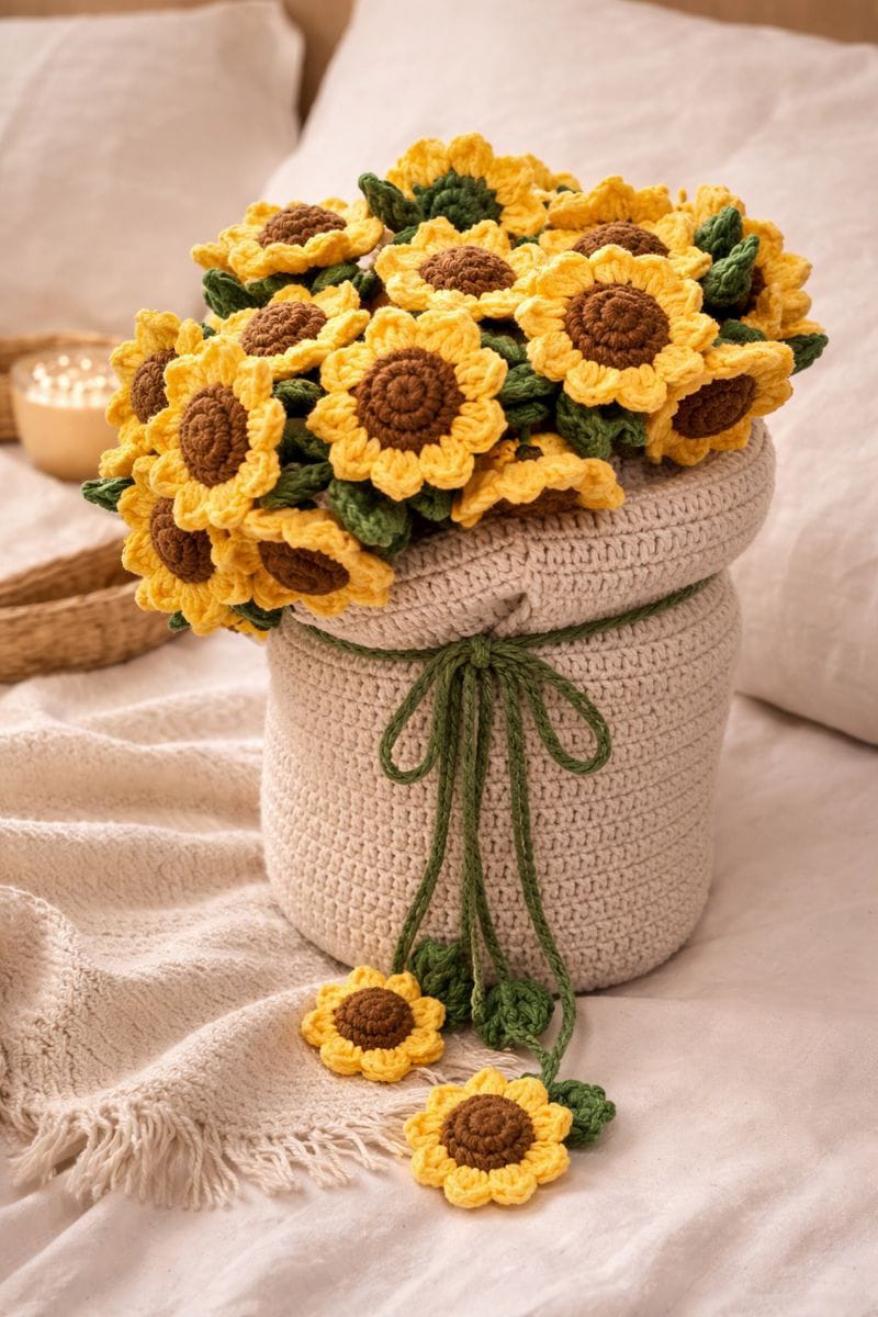 Sunflower Bouquet Blanket in Brown base