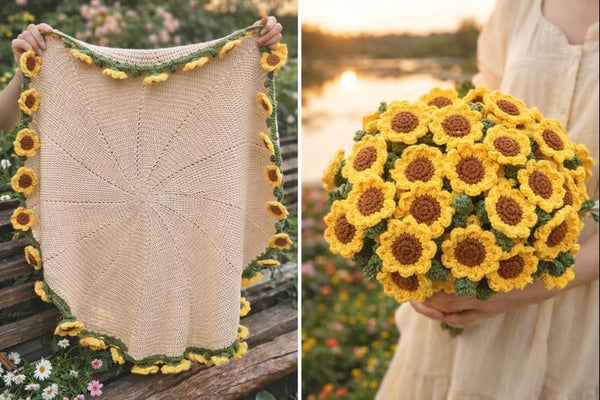 Sunflower Bouquet Blanket in Brown base